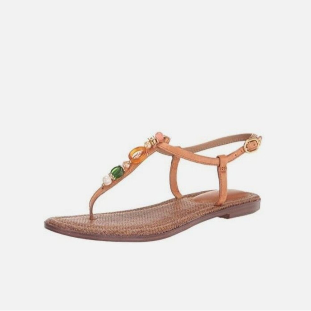 Sam Edelman Womens 7 M Natural Leather Gigi Retro Beaded Flat Sandals NIB TF2